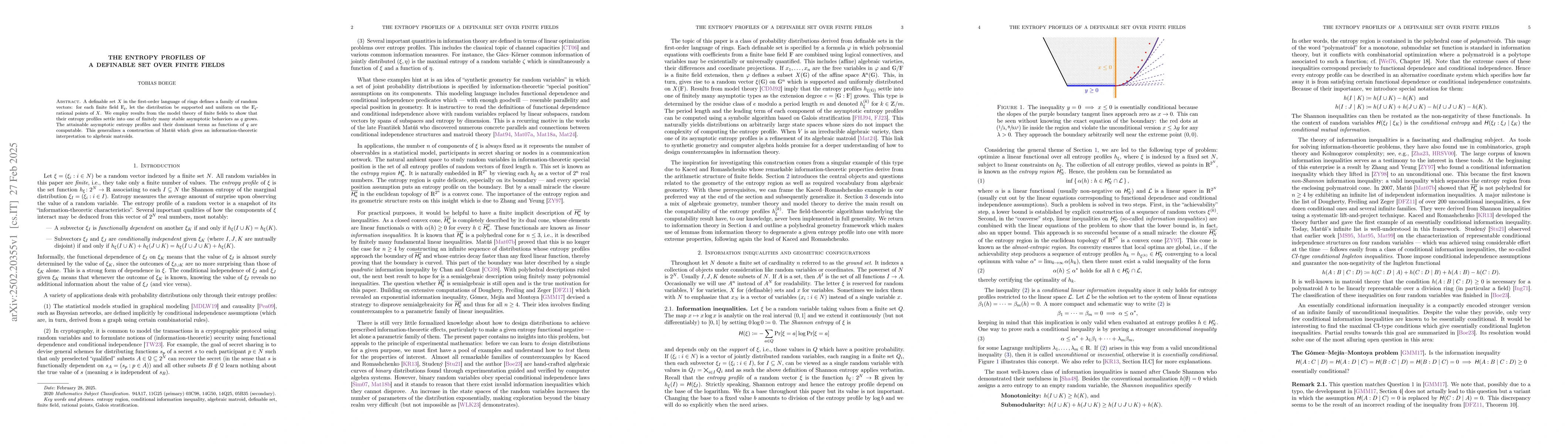 Thumbnail for The entropy profiles of a definable set over finite fields