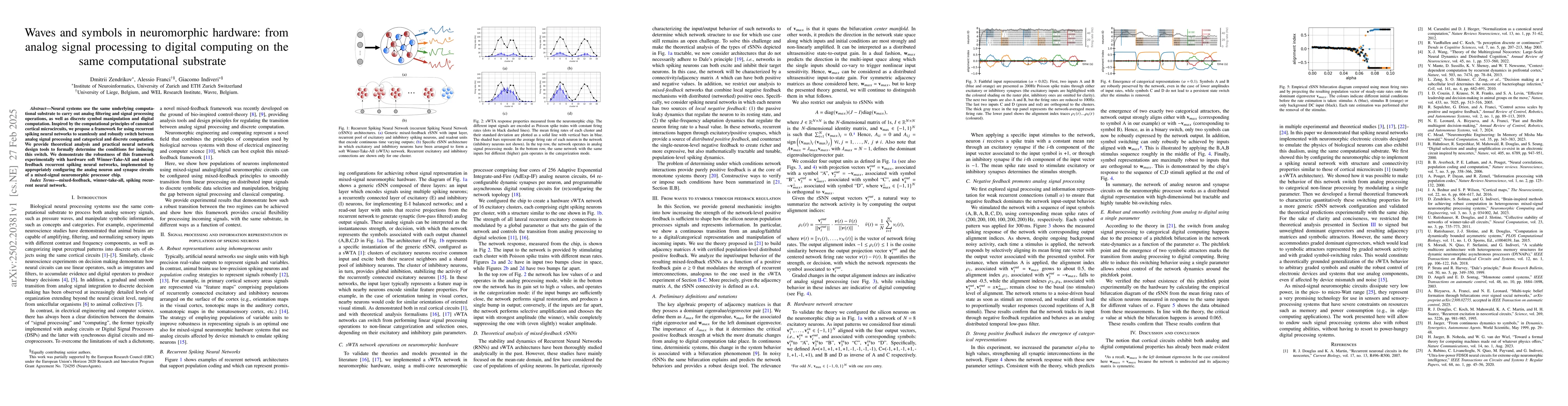 Thumbnail for Waves and symbols in neuromorphic hardware: from analog signal
  processing to digital computing on the same computational substrate