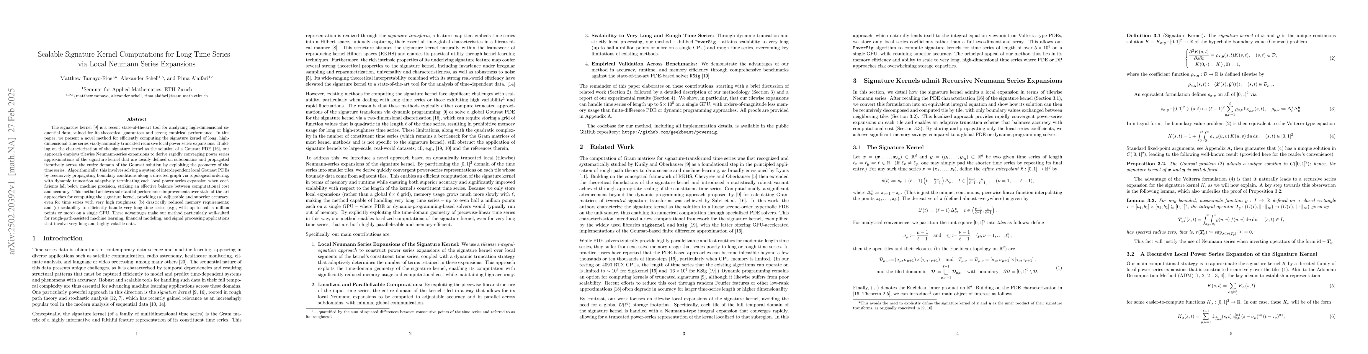 Thumbnail for Scalable Signature Kernel Computations for Long Time Series via Local
  Neumann Series Expansions