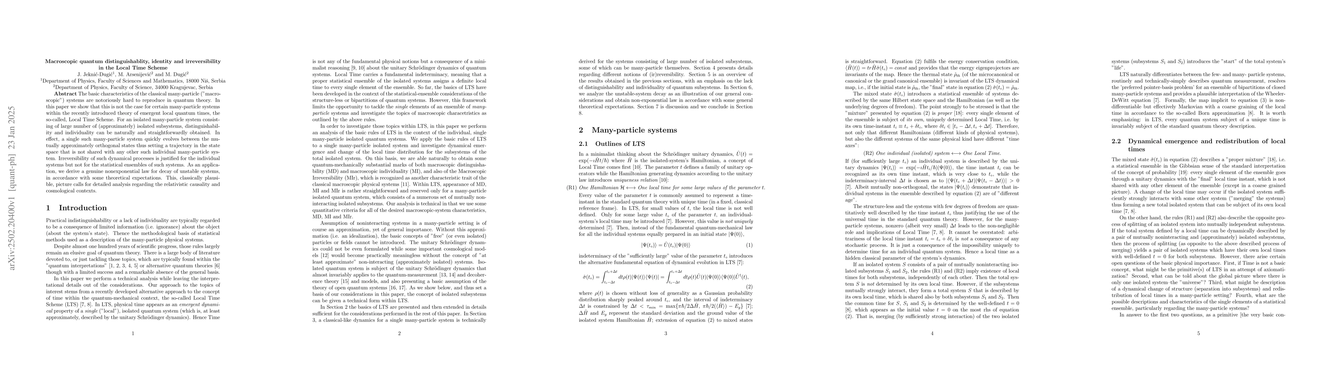 Thumbnail for Macroscopic quantum distinguishablity, identity and irreversibility
