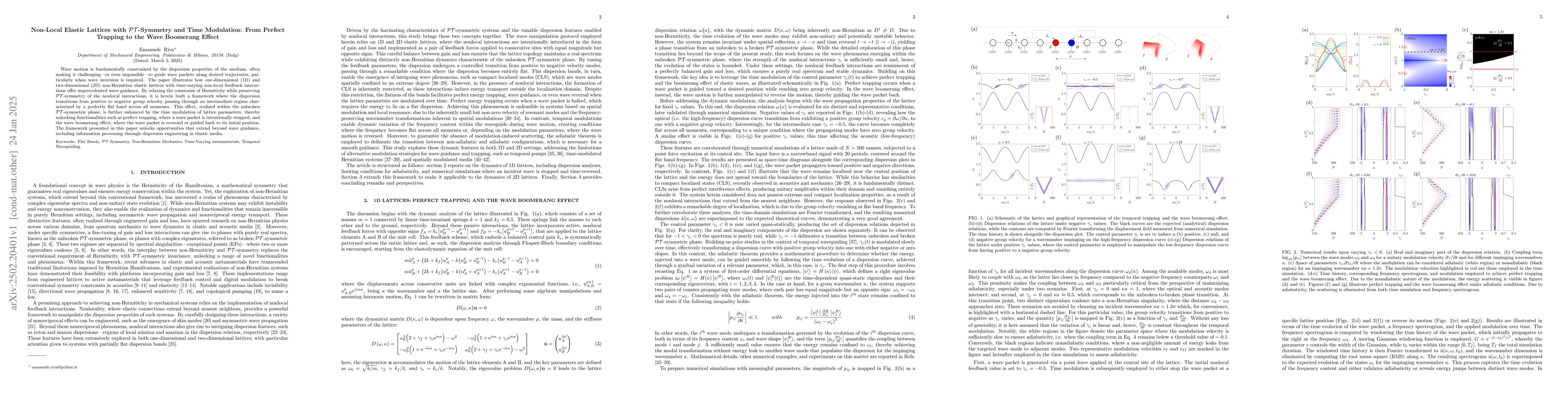 Thumbnail for Non-Local Elastic Lattices with $\mathcal{PT}$-Symmetry and Time
  Modulation: From Perfect Trapping to the Wave Boomerang Effect