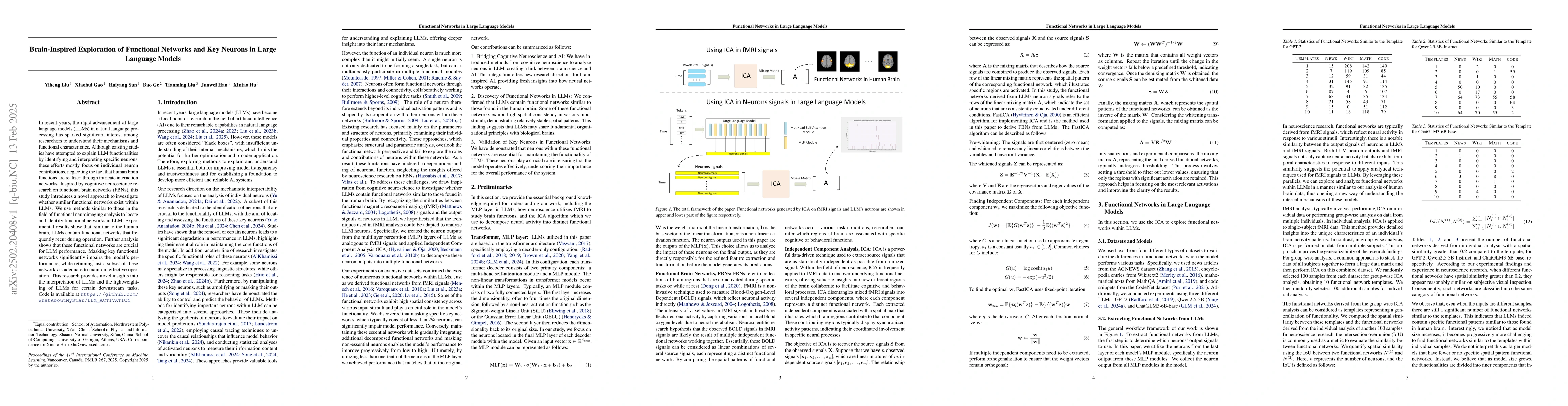 Thumbnail for Brain-Inspired Exploration of Functional Networks and Key Neurons in
  Large Language Models
