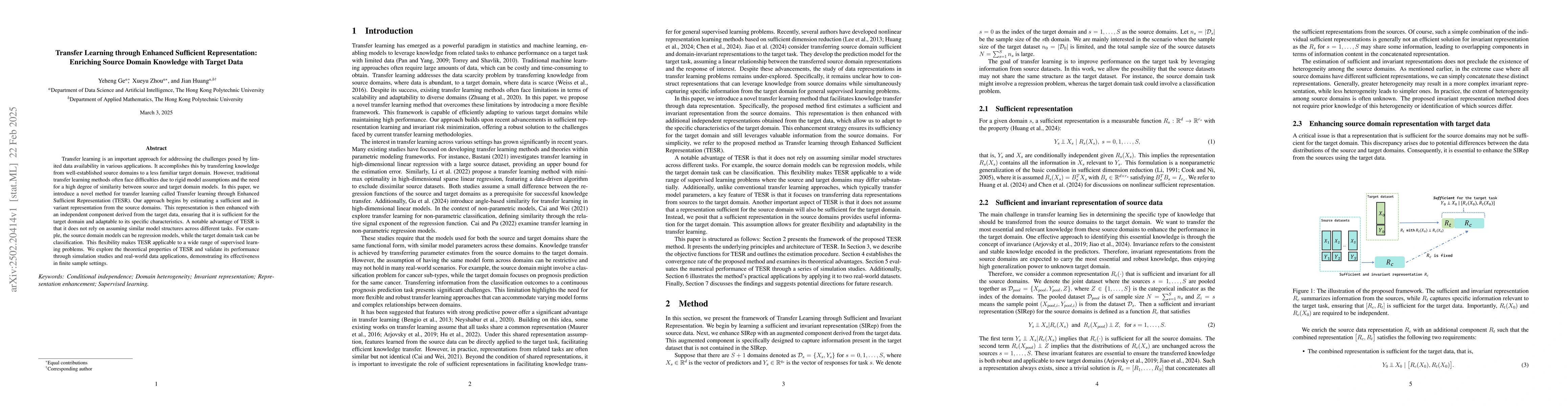 Thumbnail for Transfer Learning through Enhanced Sufficient Representation: Enriching
  Source Domain Knowledge with Target Data