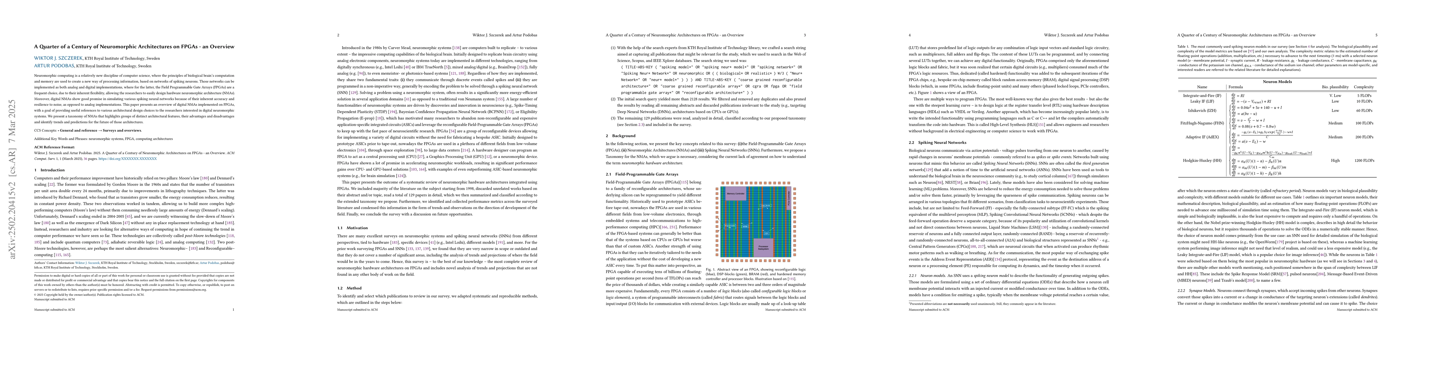 Thumbnail for A Quarter of a Century of Neuromorphic Architectures on FPGAs -- an
  Overview