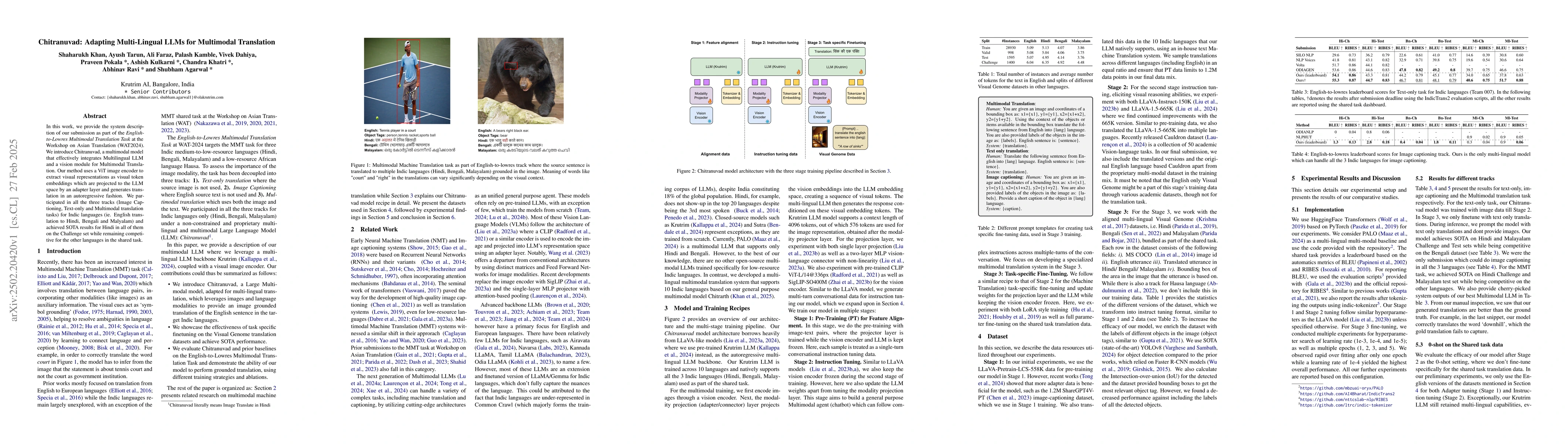 Thumbnail for Chitranuvad: Adapting Multi-Lingual LLMs for Multimodal Translation