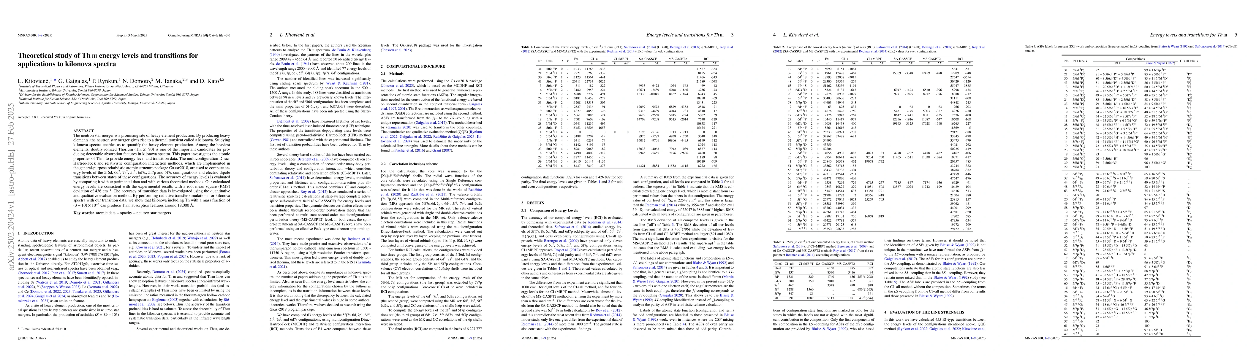 Thumbnail for Theoretical study of Th III energy levels and transitions for
  applications to kilonova spectra