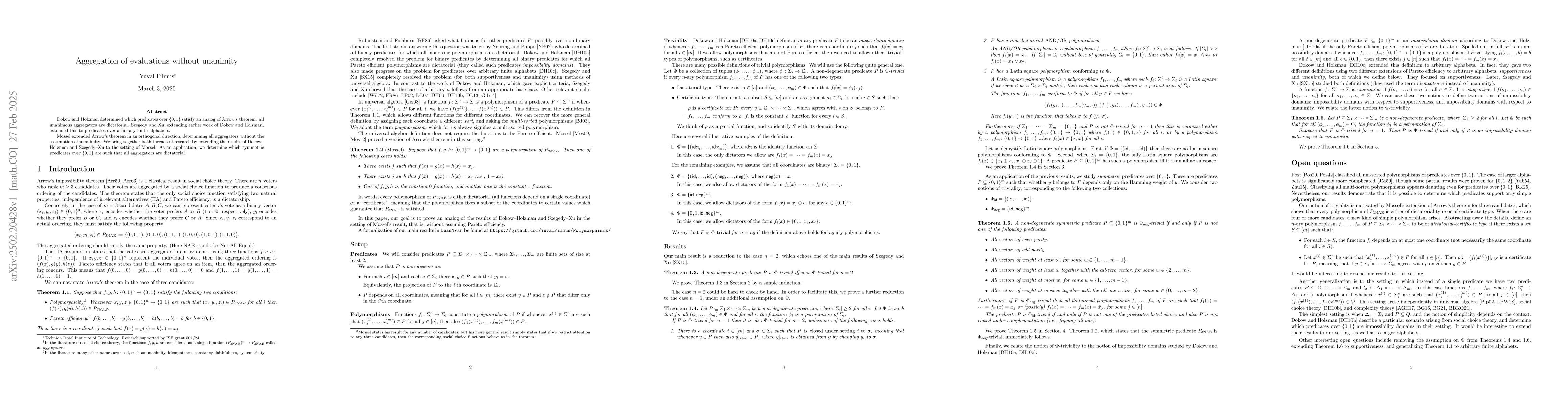 Thumbnail for Aggregation of evaluations without unanimity
