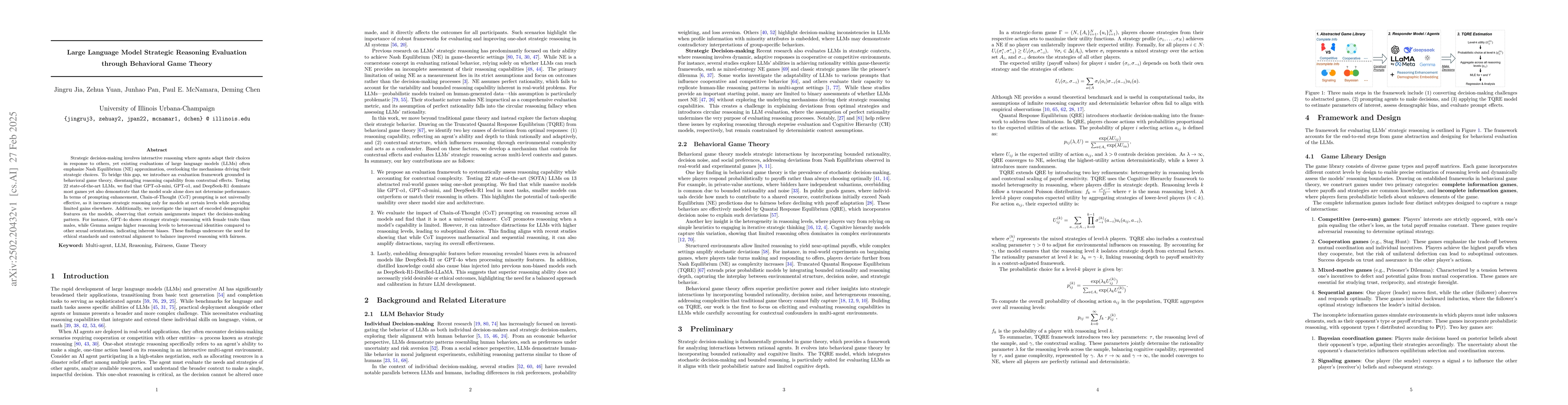 Thumbnail for Large Language Model Strategic Reasoning Evaluation through Behavioral
  Game Theory