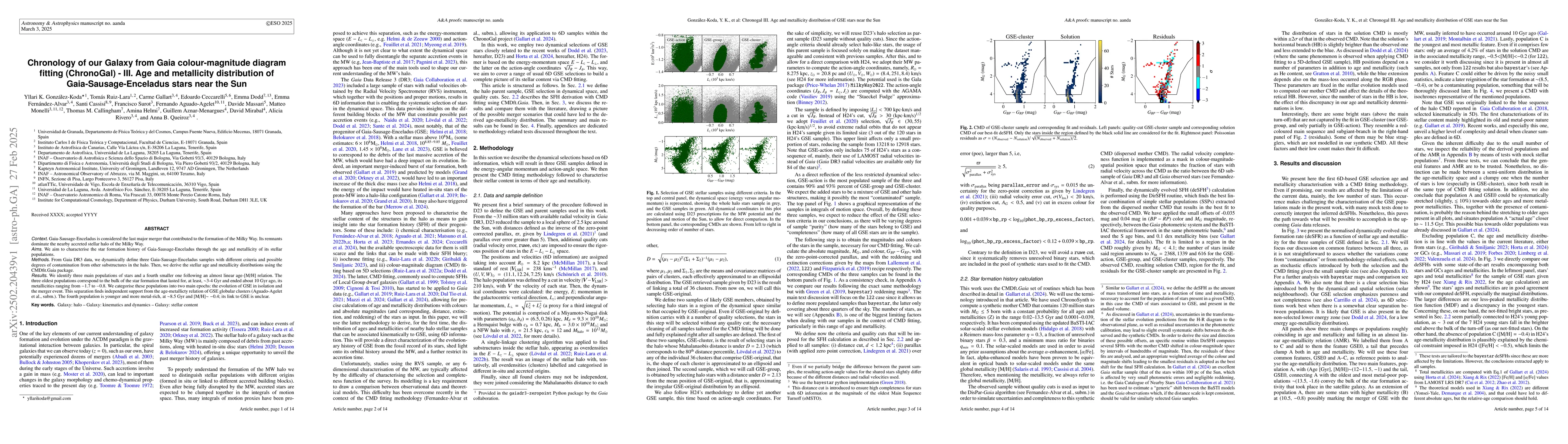 Thumbnail for Chronology of our Galaxy from Gaia colour-magnitude diagram fitting
  (ChronoGal) -- III. Age and metallicity distribution of
  Gaia-Sausage-Enceladus stars near the Sun