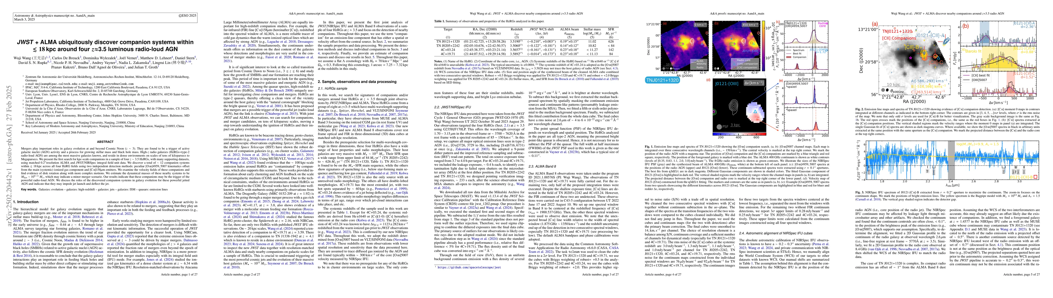 Thumbnail for JWST + ALMA ubiquitously discover companion systems within
  $\lesssim18\,$kpc around four $z$$\approx$3.5 luminous radio-loud AGN