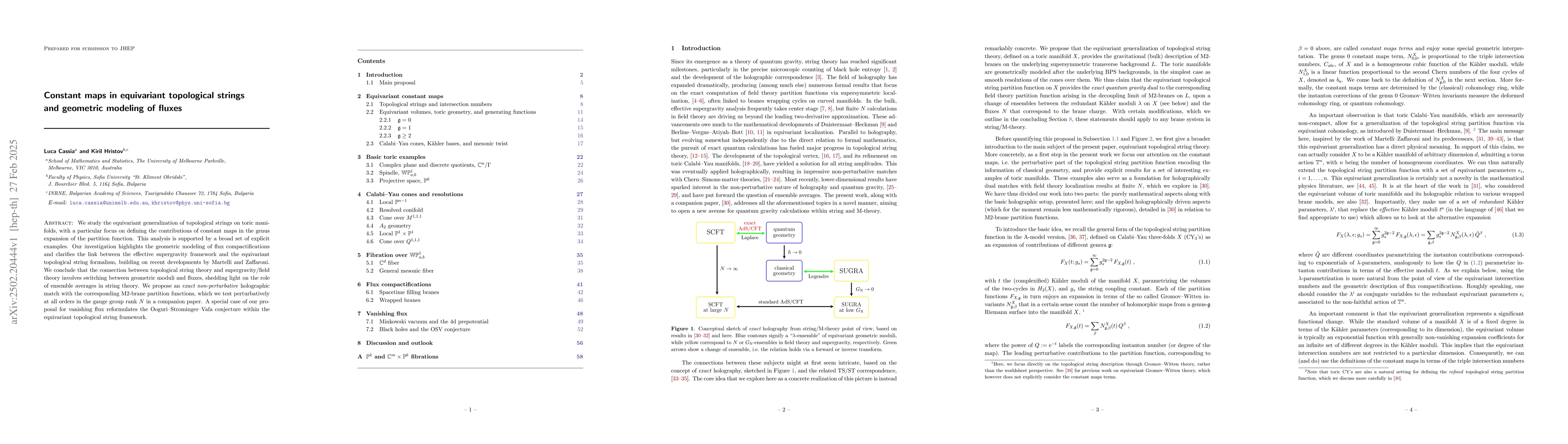 Thumbnail for Constant maps in equivariant topological strings and geometric modeling
  of fluxes