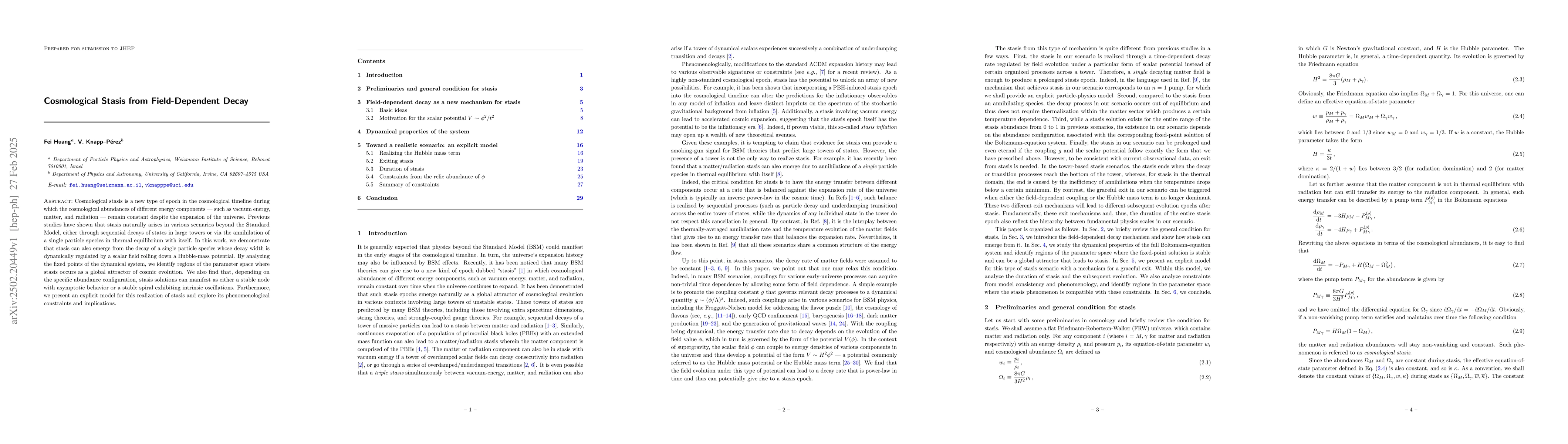 Thumbnail for Cosmological Stasis from Field-Dependent Decay