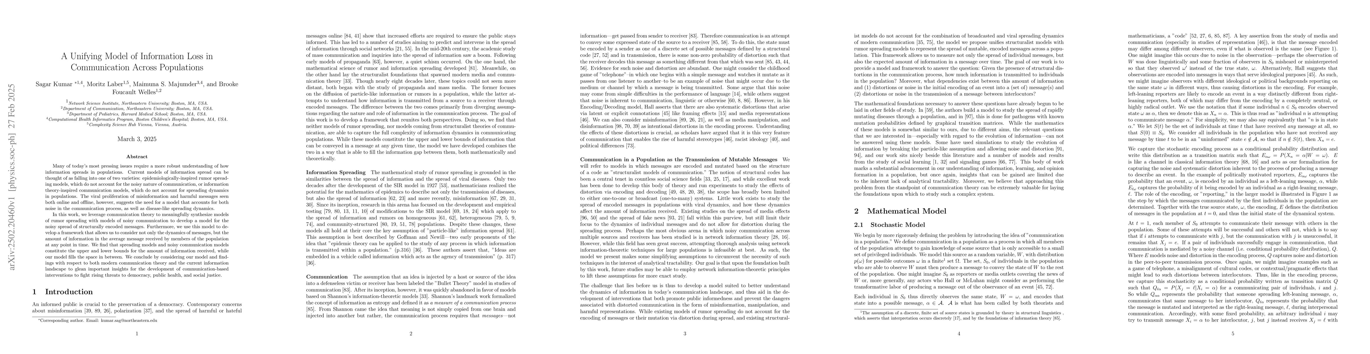 Thumbnail for A Unifying Model of Information Loss in Communication Across Populations