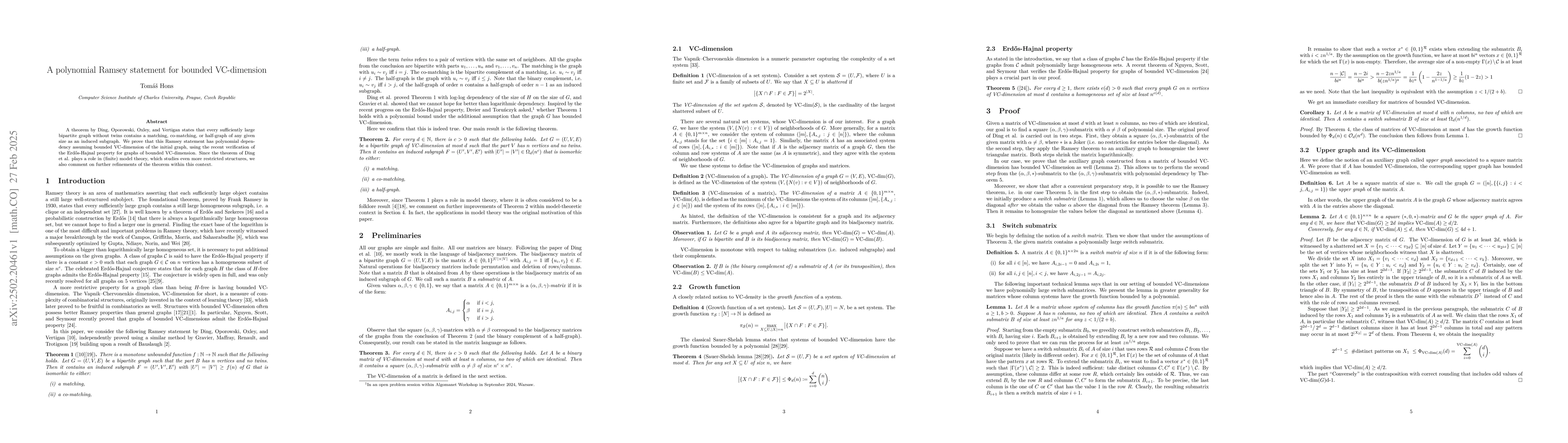 Thumbnail for A Polynomial Ramsey Statement for Bounded VC-dimension