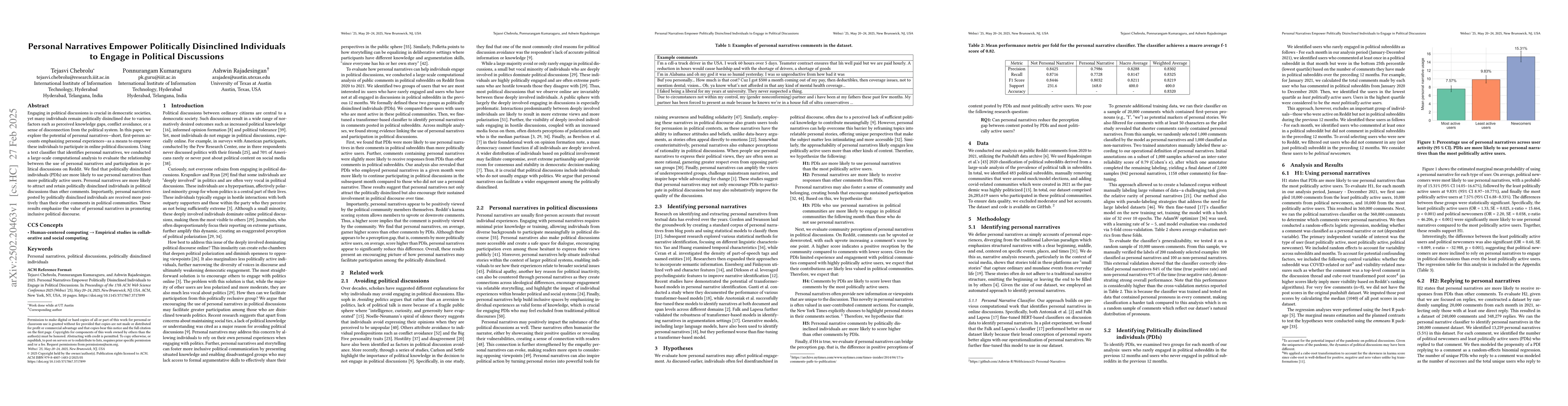 Thumbnail for Personal Narratives Empower Politically Disinclined Individuals to
  Engage in Political Discussions