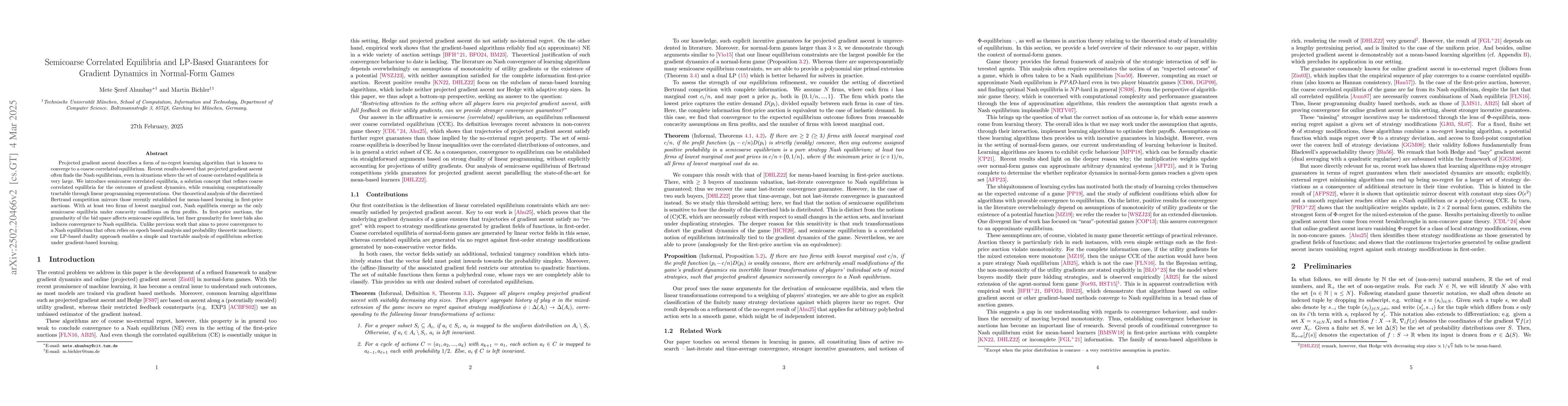 Thumbnail for Semicoarse Correlated Equilibria and LP-Based Guarantees for Gradient
  Dynamics in Normal-Form Games
