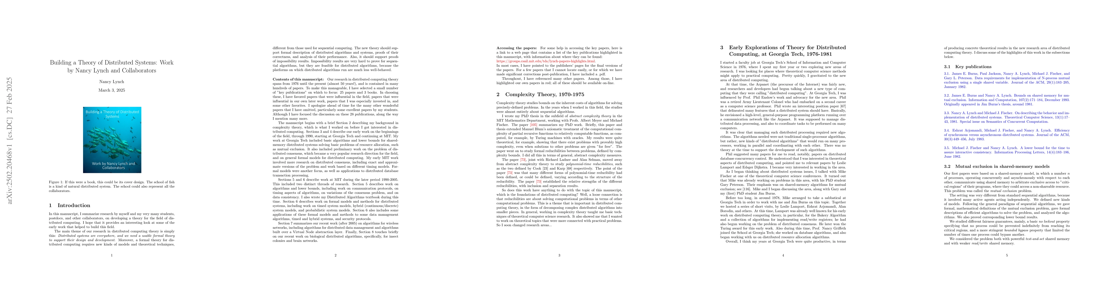 Thumbnail for Building a Theory of Distributed Systems: Work by Nancy Lynch and
  Collaborators