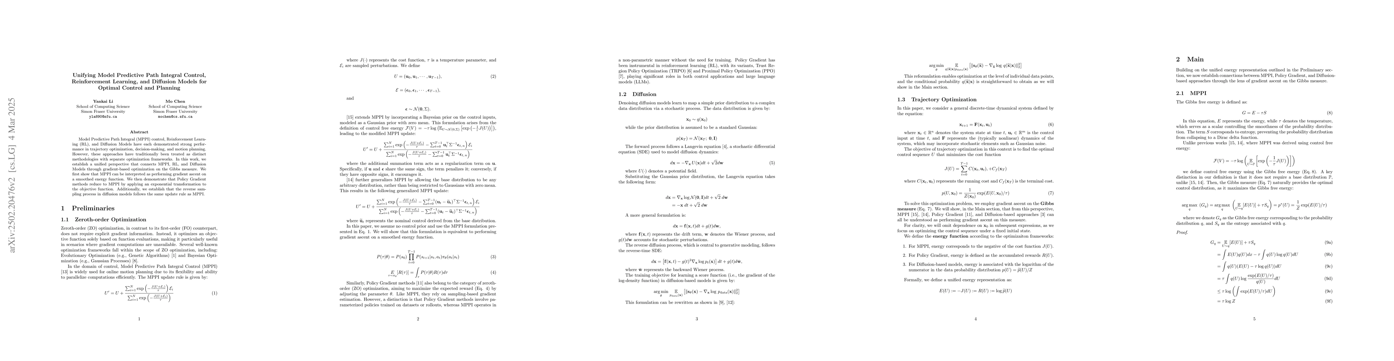 Thumbnail for Unifying Model Predictive Path Integral Control, Reinforcement Learning,
  and Diffusion Models for Optimal Control and Planning