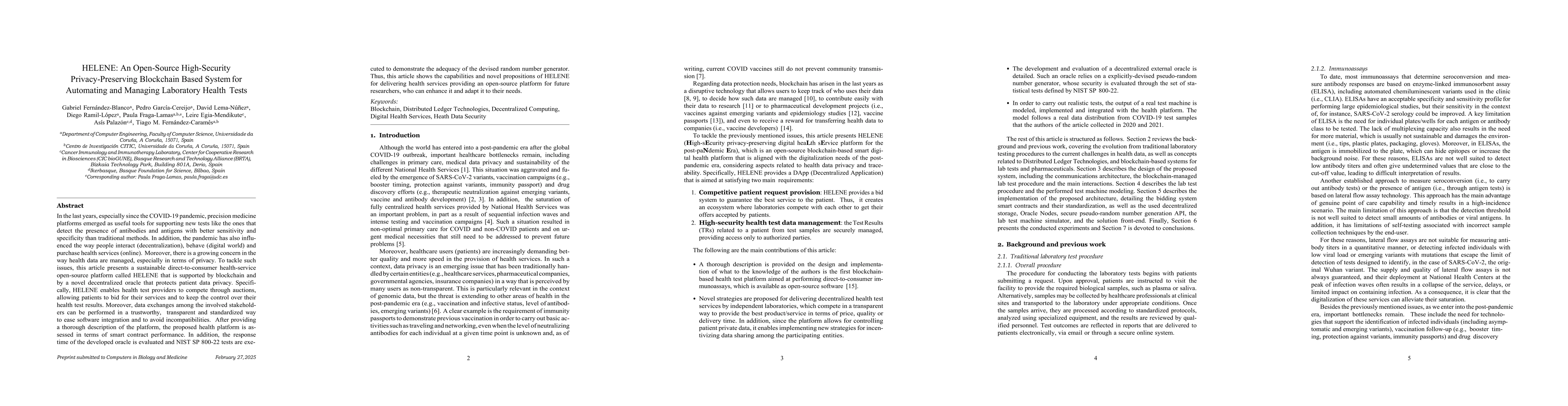 Thumbnail for HELENE: An Open-Source High-Security Privacy-Preserving Blockchain Based
  System for Automating and Managing Laboratory Health Tests