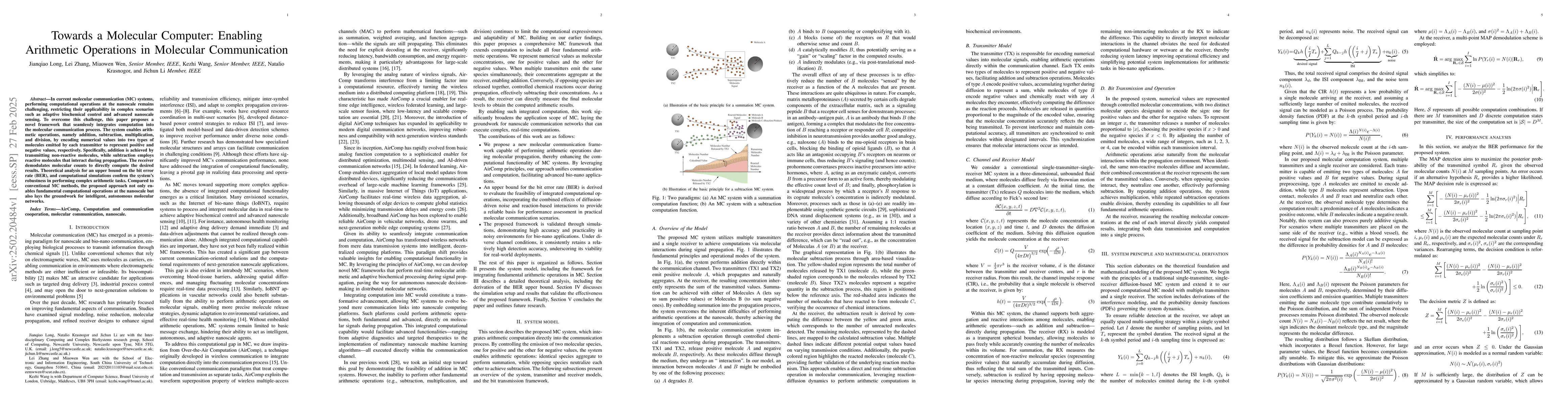 Thumbnail for Towards a Molecular Computer: Enabling Arithmetic Operations in
  Molecular Communication