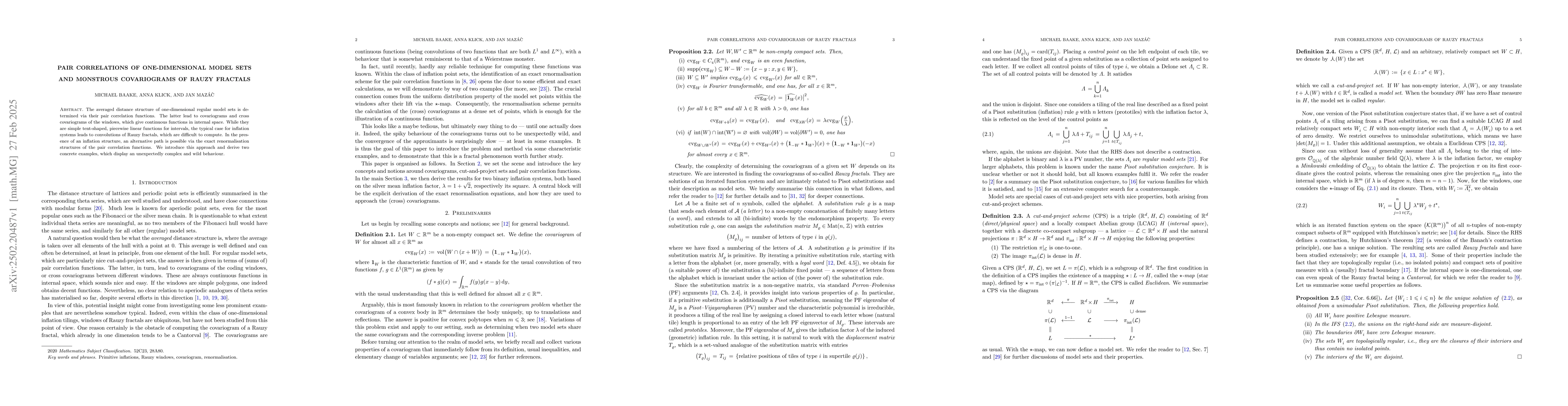 Thumbnail for Pair correlations of one-dimensional model sets and monstrous
  covariograms of Rauzy fractals