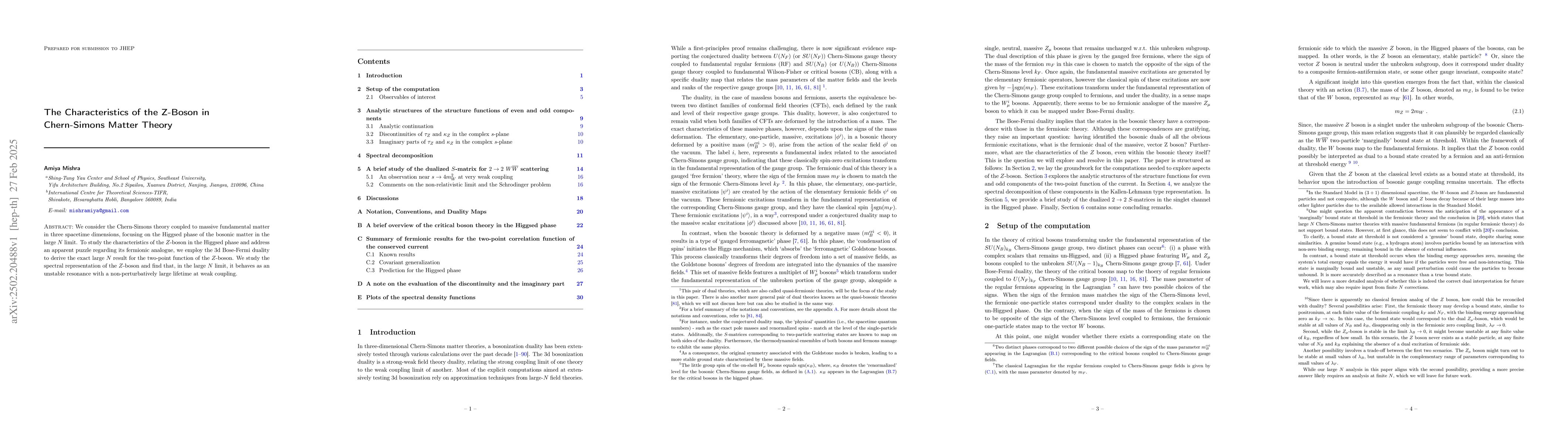Thumbnail for The Characteristics of the Z-Boson in Chern-Simons Matter Theory