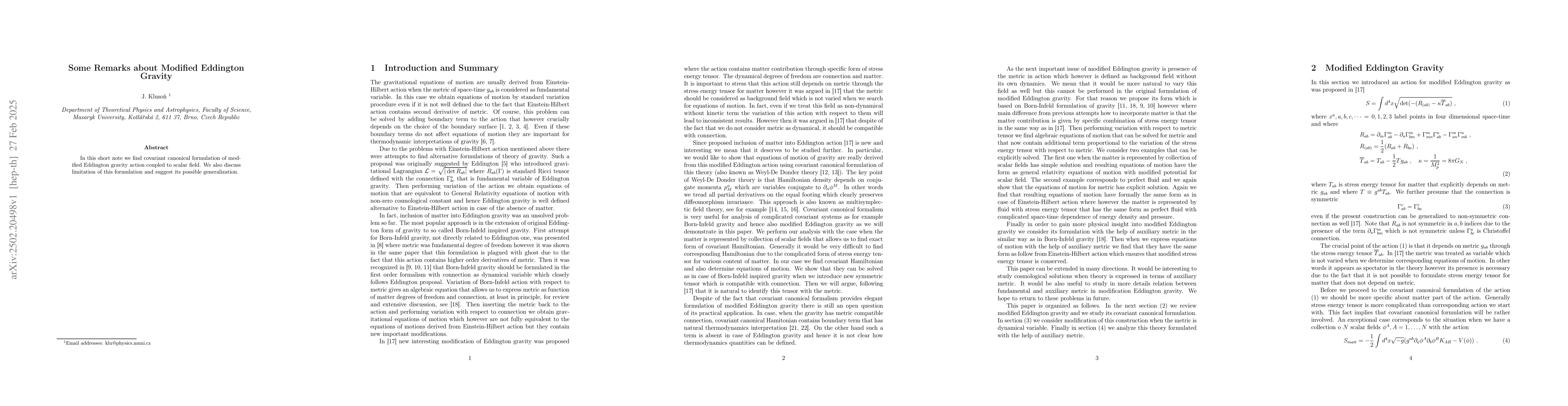Thumbnail for Some Remarks about Modified Eddington Gravity