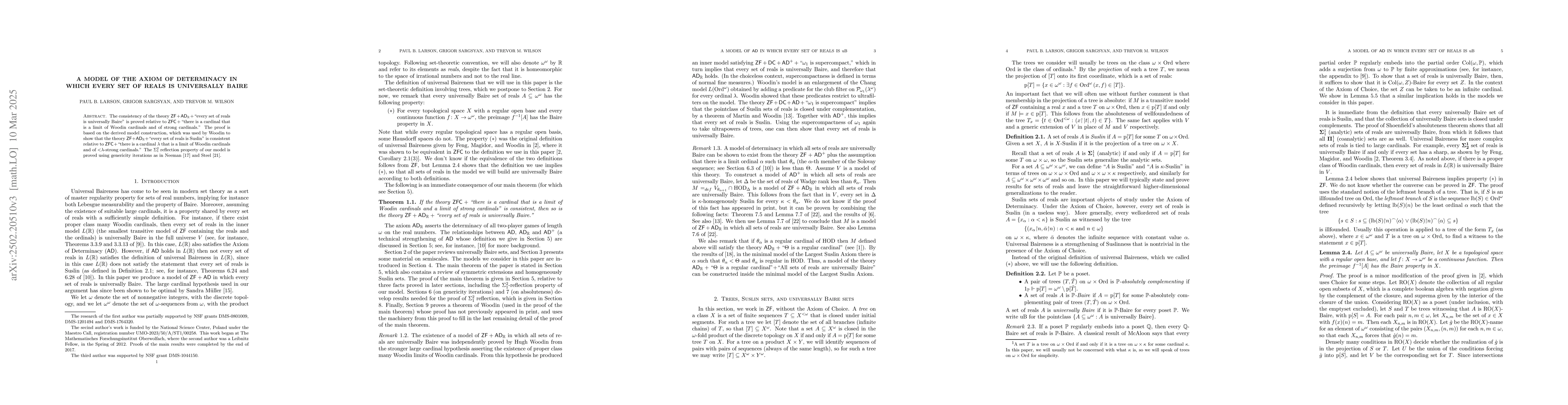 Thumbnail for A model of the Axiom of Determinacy in which every set of reals is
  universally Baire