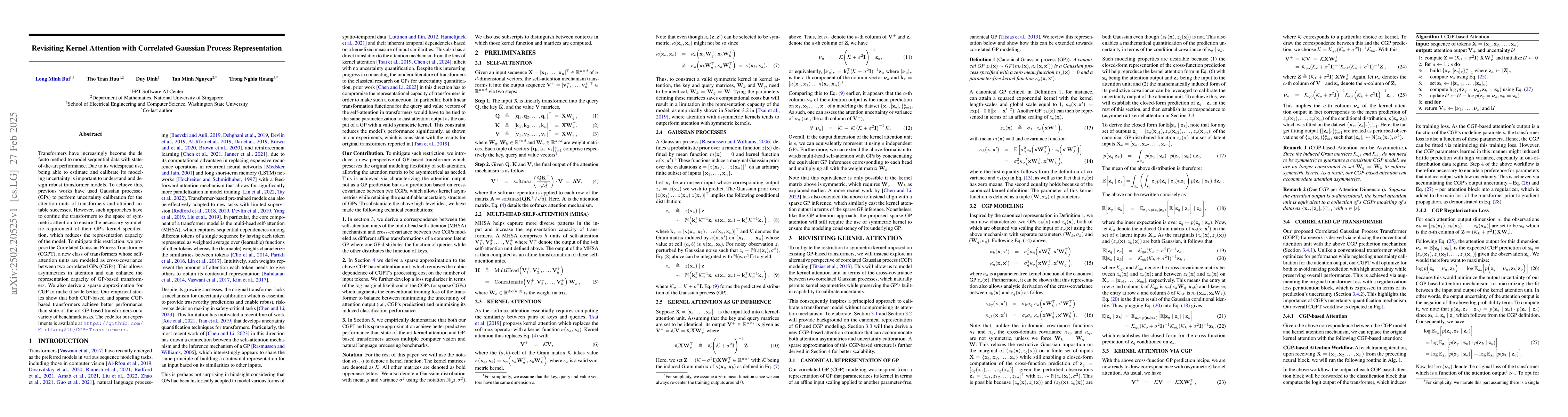 Thumbnail for Revisiting Kernel Attention with Correlated Gaussian Process
  Representation
