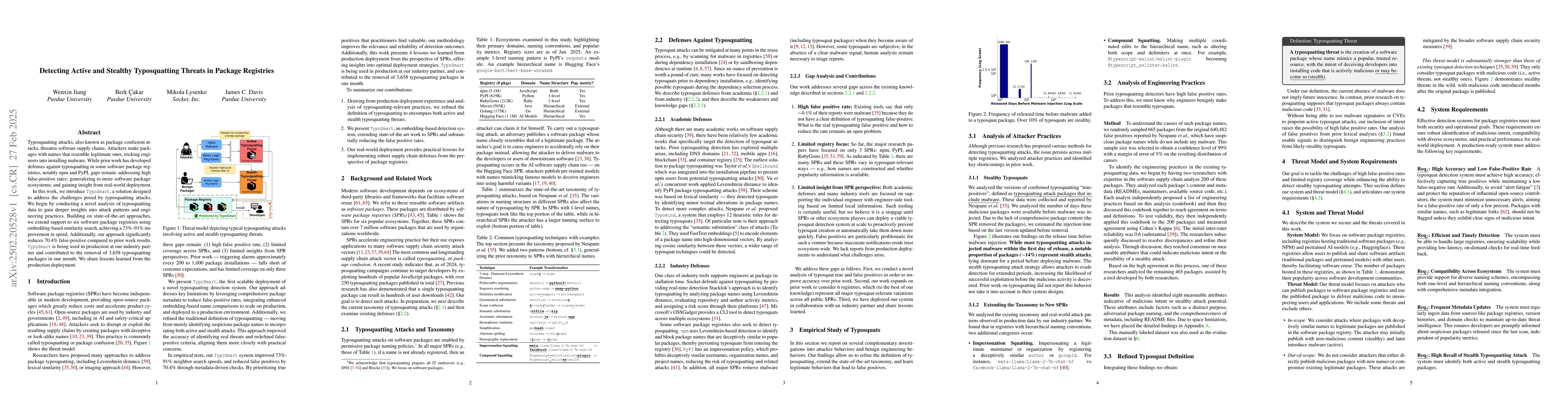 Thumbnail for Detecting Active and Stealthy Typosquatting Threats in Package
  Registries