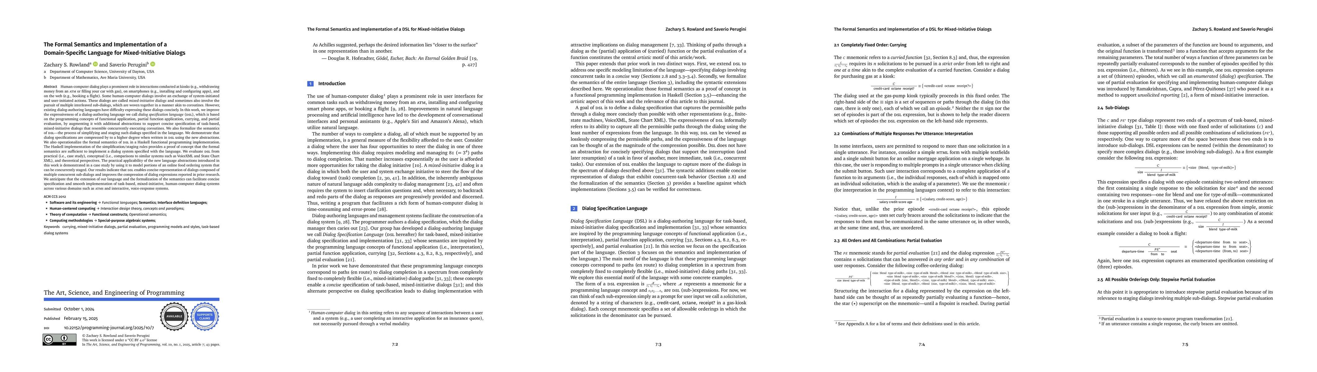 Thumbnail for The Formal Semantics and Implementation of a Domain-Specific Language
  for Mixed-Initiative Dialogs