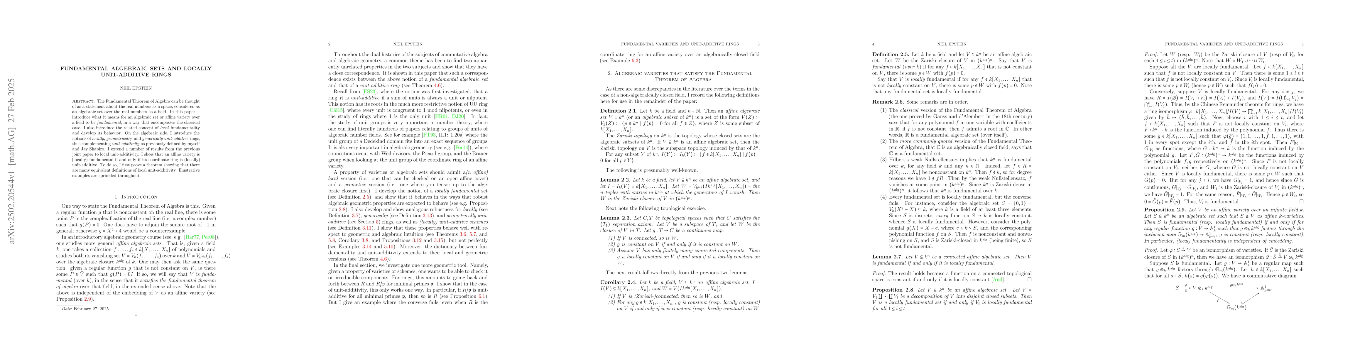 Thumbnail for Fundamental algebraic sets and locally unit-additive rings
