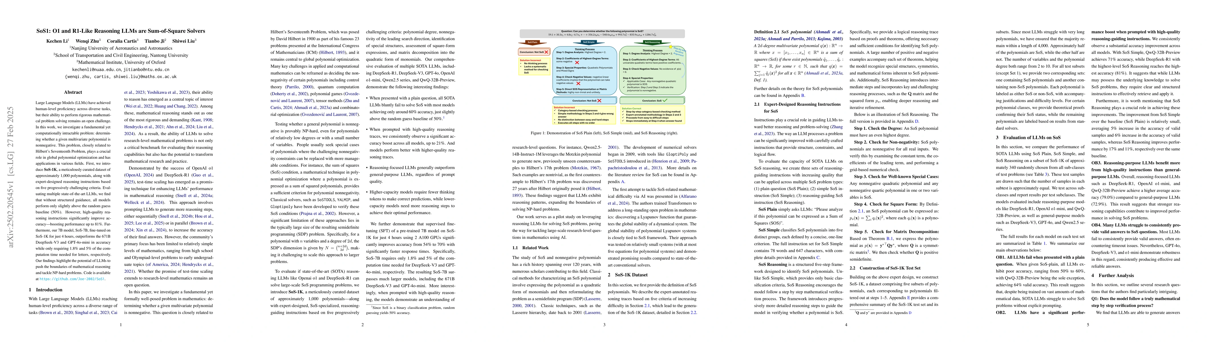 Thumbnail for SoS1: O1 and R1-Like Reasoning LLMs are Sum-of-Square Solvers