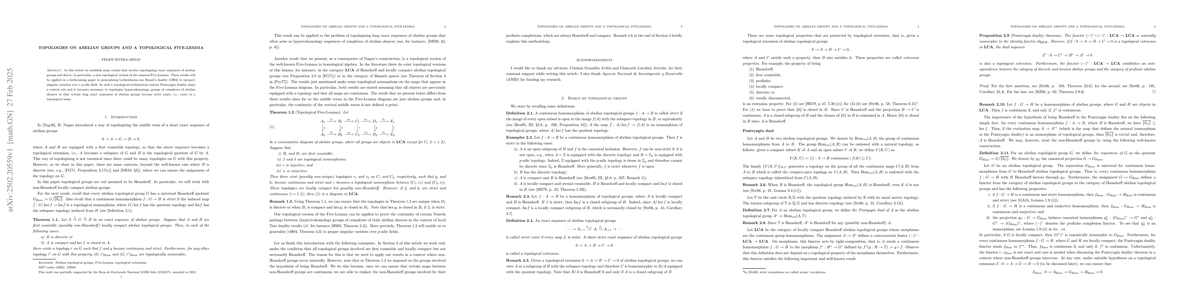Thumbnail for Topologies on abelian groups and a topological five-lemma
