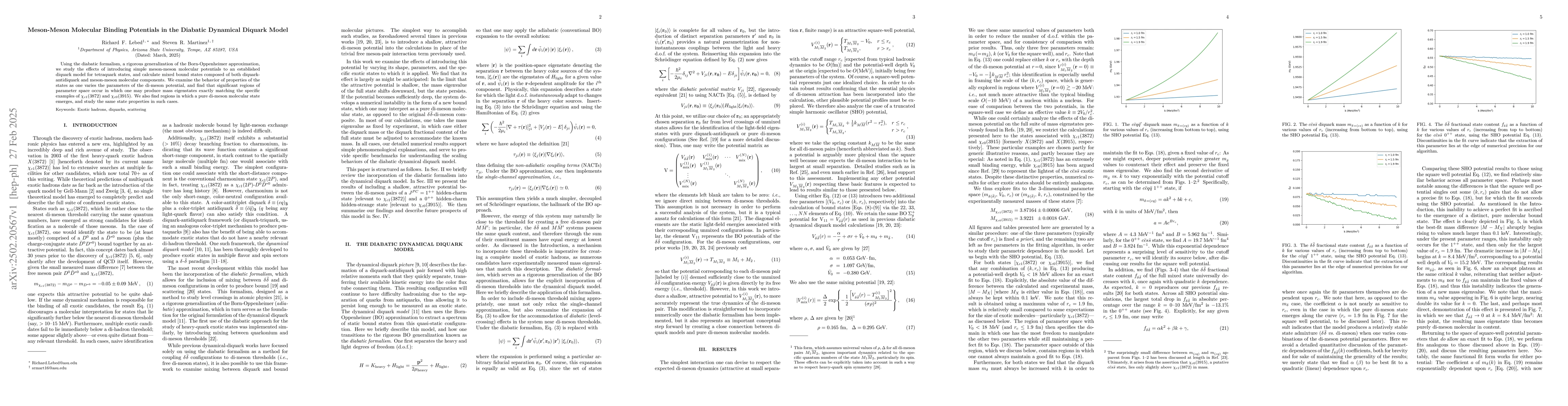 Thumbnail for Meson-Meson Molecular Binding Potentials in the Diabatic Dynamical
  Diquark Model