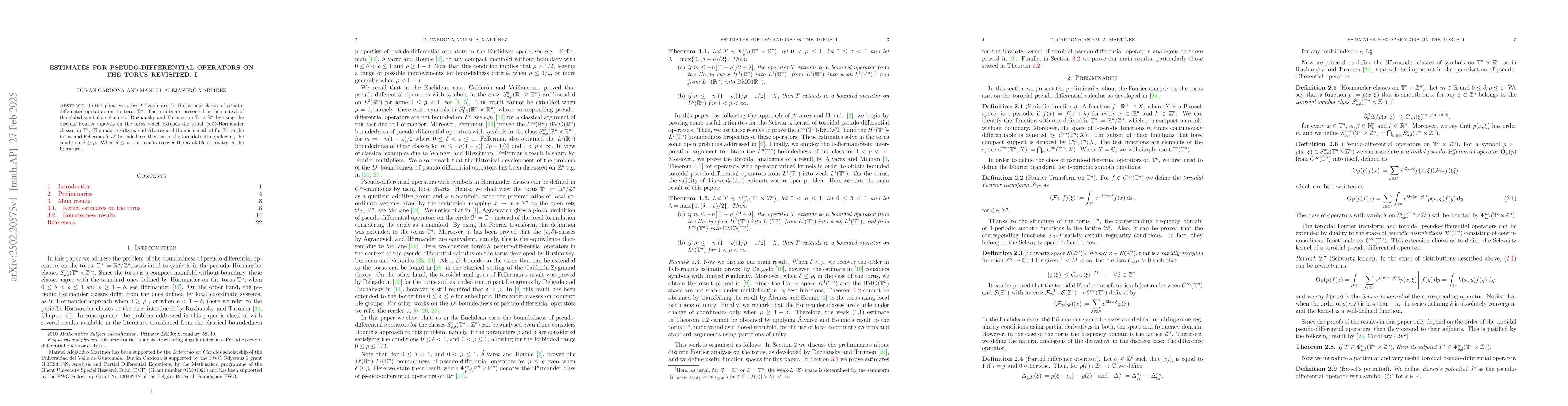 Thumbnail for Estimates for pseudo-differential operators on the torus revisited. I