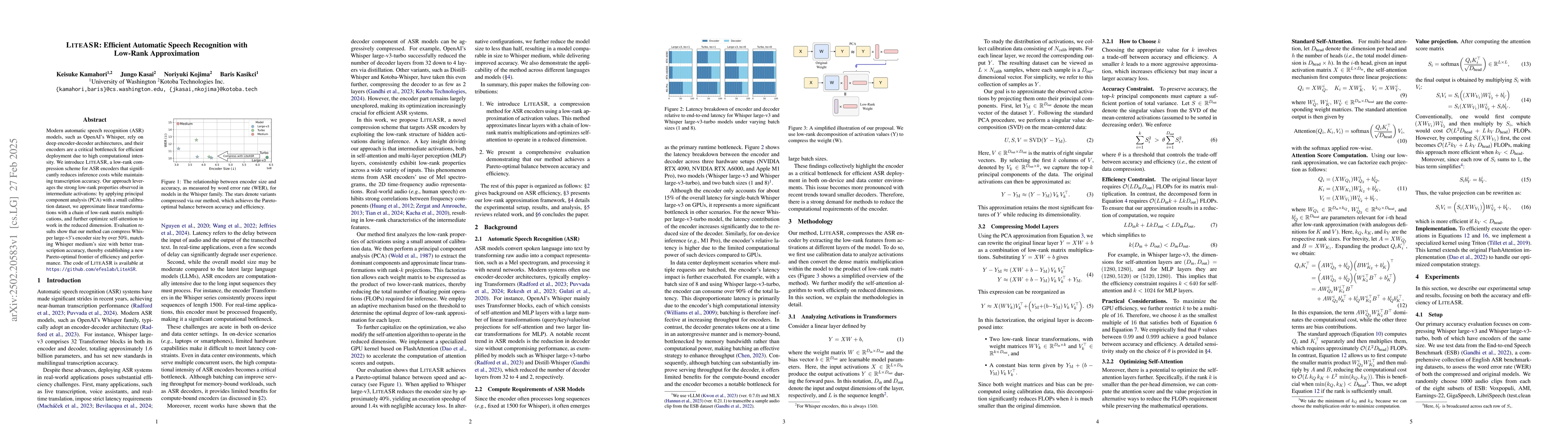 Thumbnail for LiteASR: Efficient Automatic Speech Recognition with Low-Rank
  Approximation