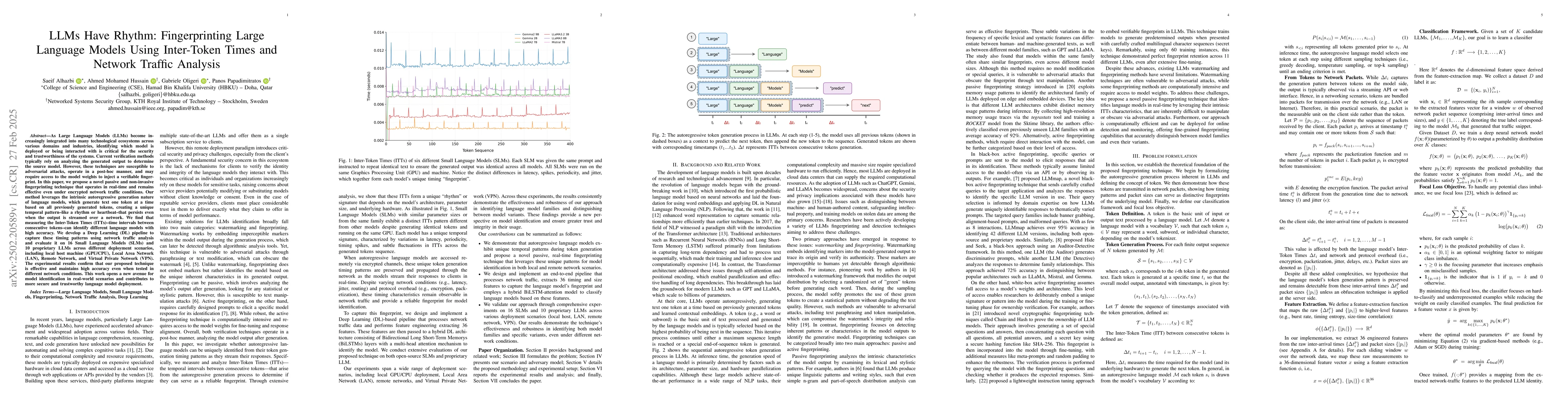 Thumbnail for LLMs Have Rhythm: Fingerprinting Large Language Models Using Inter-Token
  Times and Network Traffic Analysis