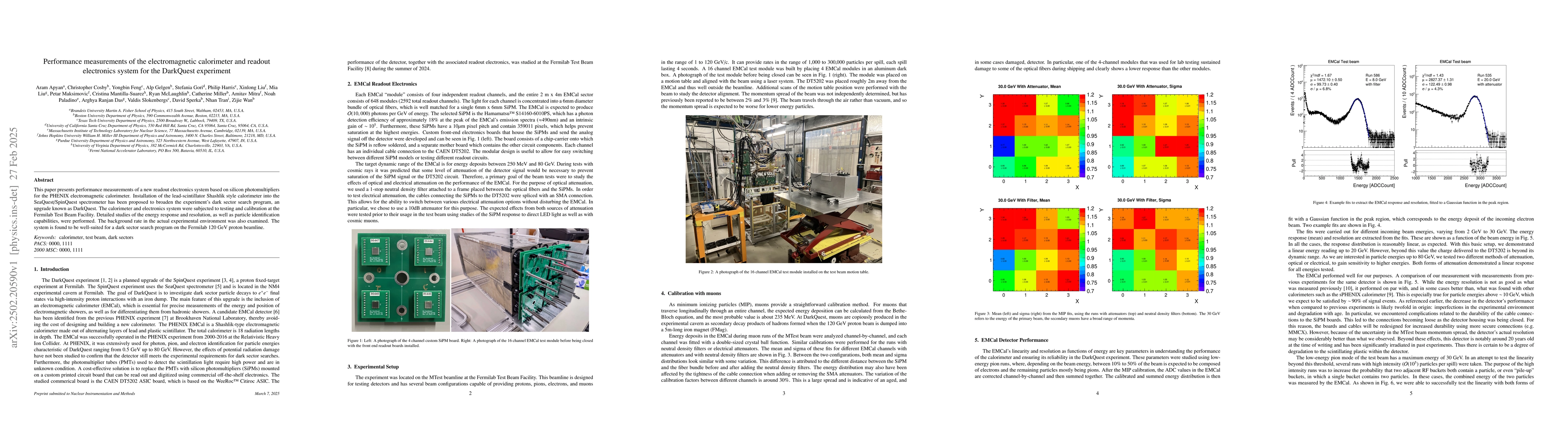 Thumbnail for Performance measurements of the electromagnetic calorimeter and readout
  electronics system for the DarkQuest experiment