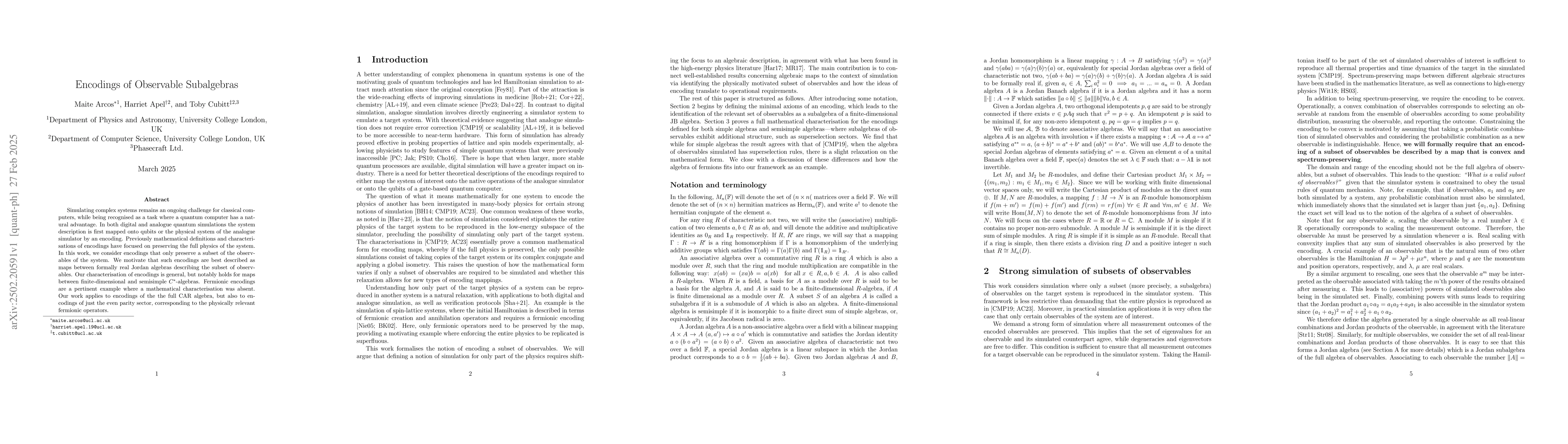 Thumbnail for Encodings of Observable Subalgebras