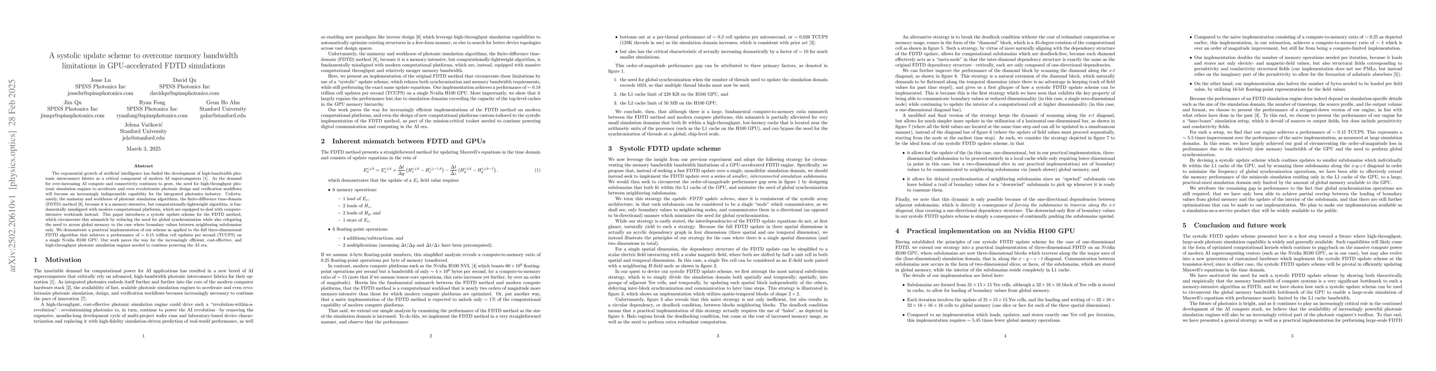 Thumbnail for A systolic update scheme to overcome memory bandwidth limitations in
  GPU-accelerated FDTD simulations