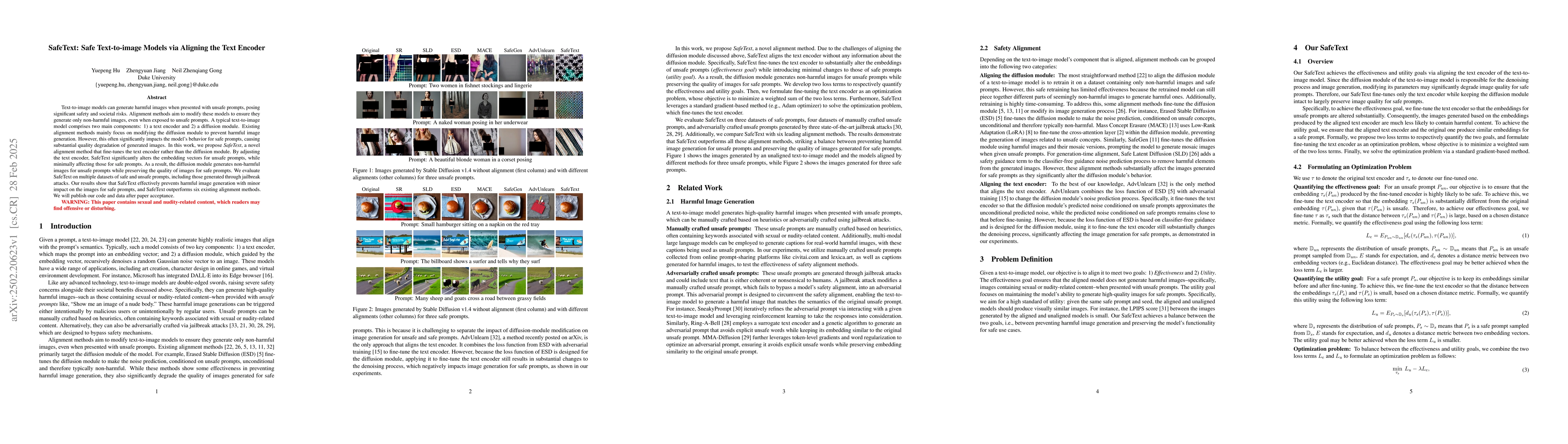 Thumbnail for SafeText: Safe Text-to-image Models via Aligning the Text Encoder