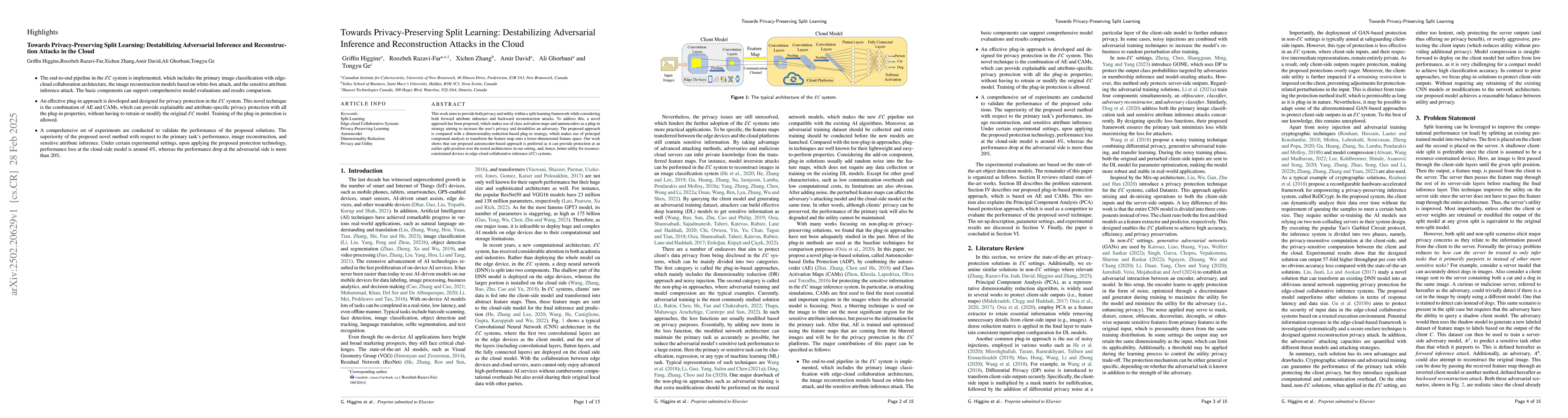 Thumbnail for Towards Privacy-Preserving Split Learning: Destabilizing Adversarial
  Inference and Reconstruction Attacks in the Cloud