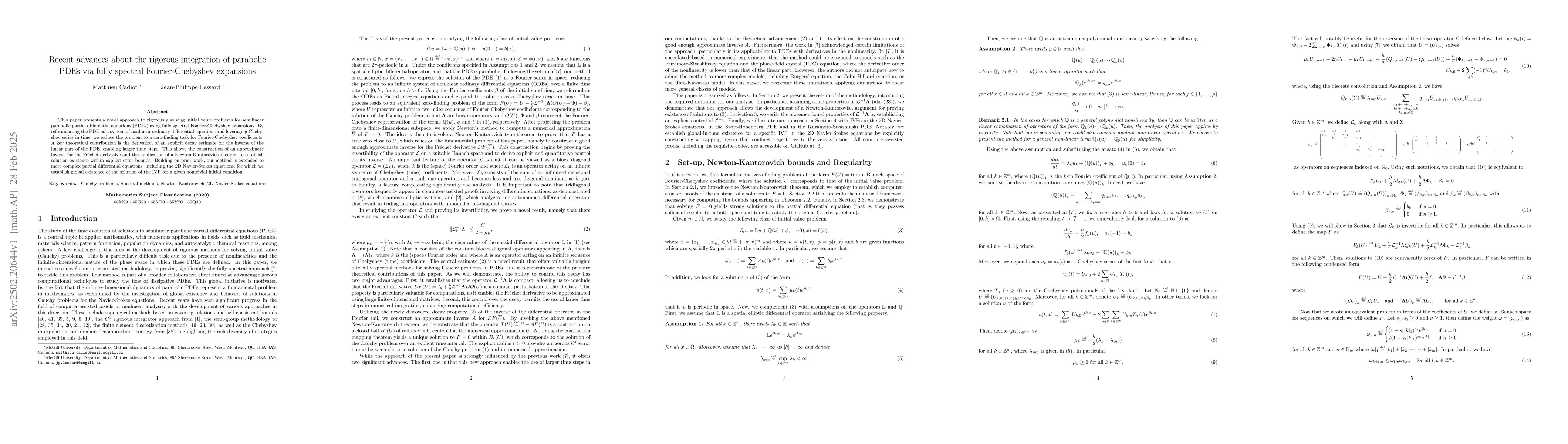 Thumbnail for Recent advances about the rigorous integration of parabolic PDEs via
  fully spectral Fourier-Chebyshev expansions
