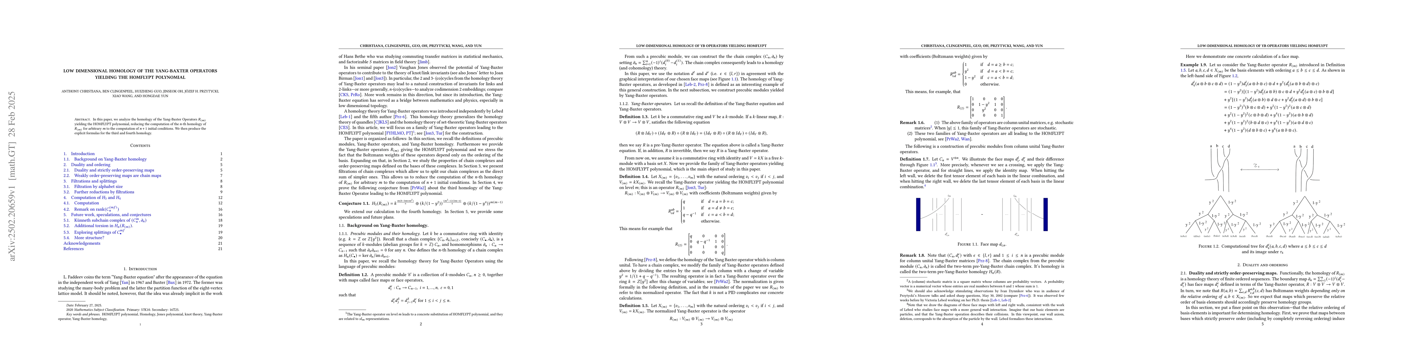 Thumbnail for Low Dimensional Homology of the Yang-Baxter Operators Yielding the
  HOMFLYPT Polynomial