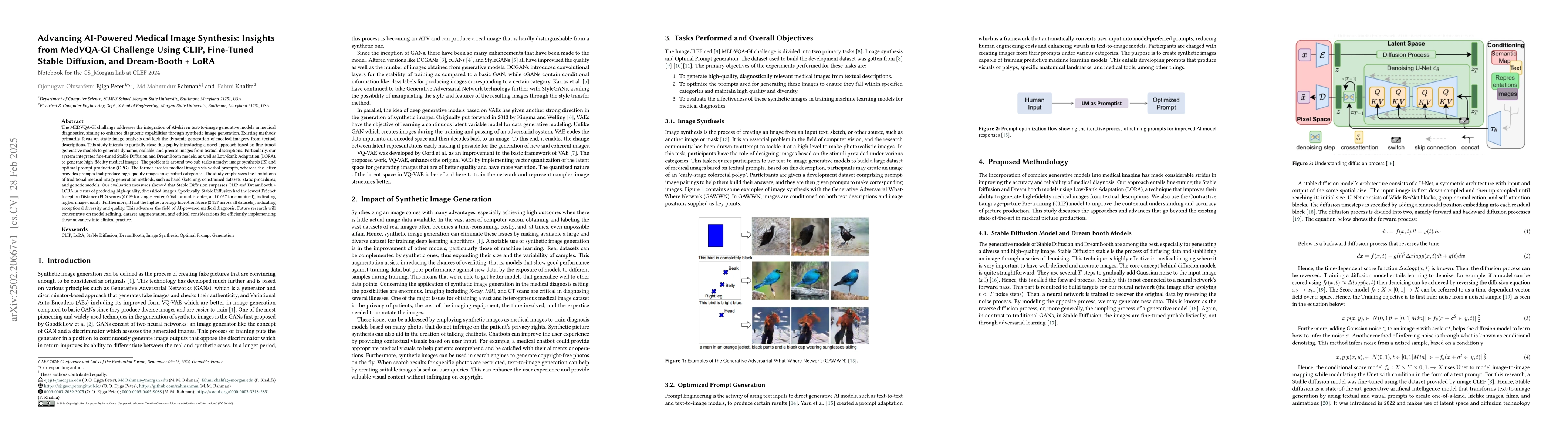 Thumbnail for Advancing AI-Powered Medical Image Synthesis: Insights from MedVQA-GI
  Challenge Using CLIP, Fine-Tuned Stable Diffusion, and Dream-Booth + LoRA