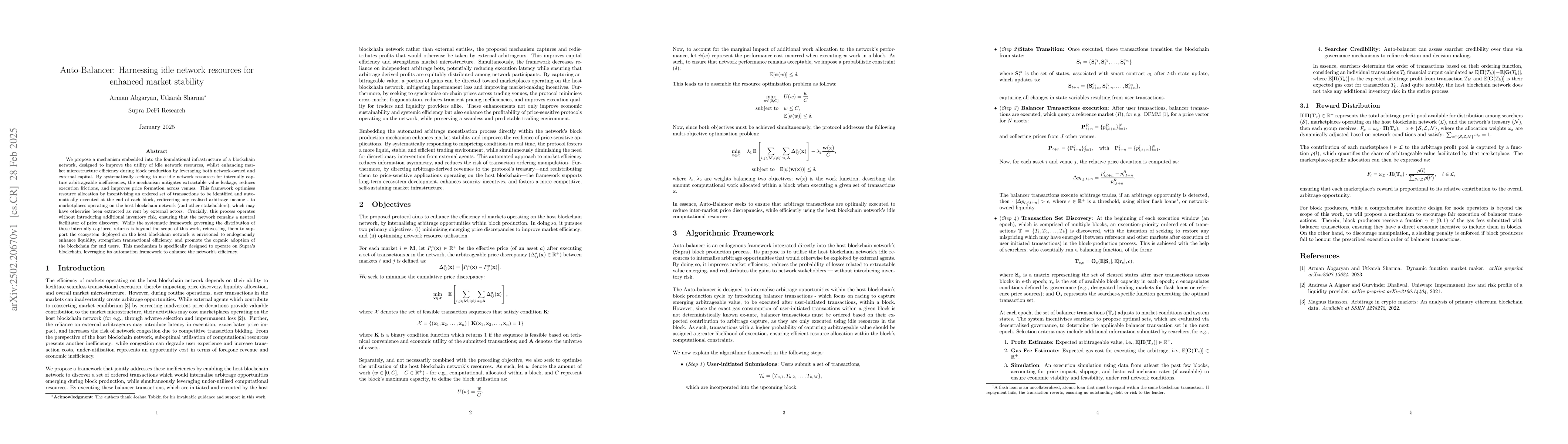Thumbnail for Auto-Balancer: Harnessing idle network resources for enhanced market
  stability