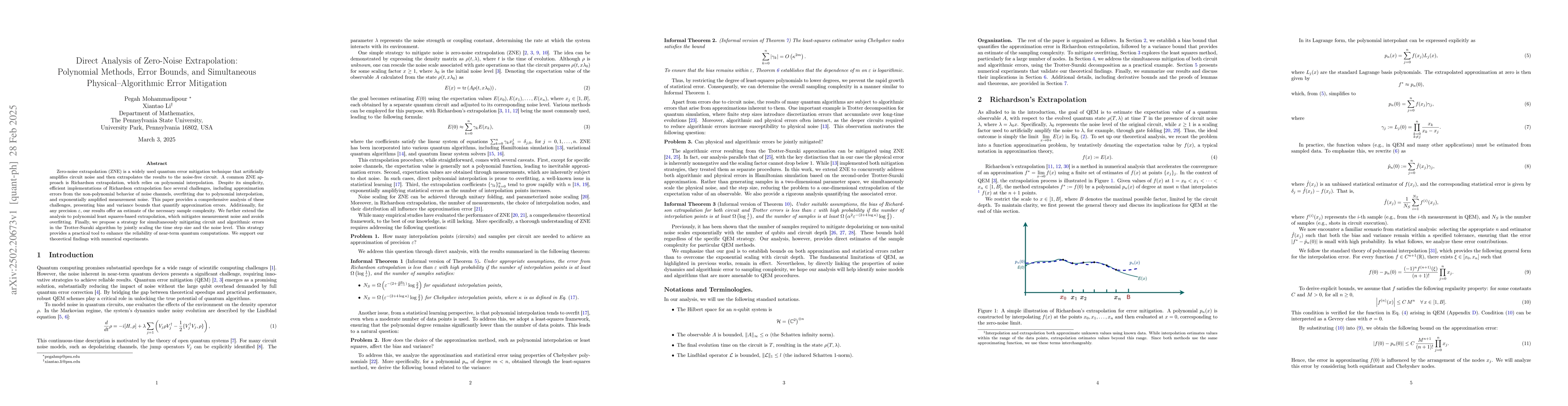 Thumbnail for Direct Analysis of Zero-Noise Extrapolation: Polynomial Methods, Error
  Bounds, and Simultaneous Physical-Algorithmic Error Mitigation