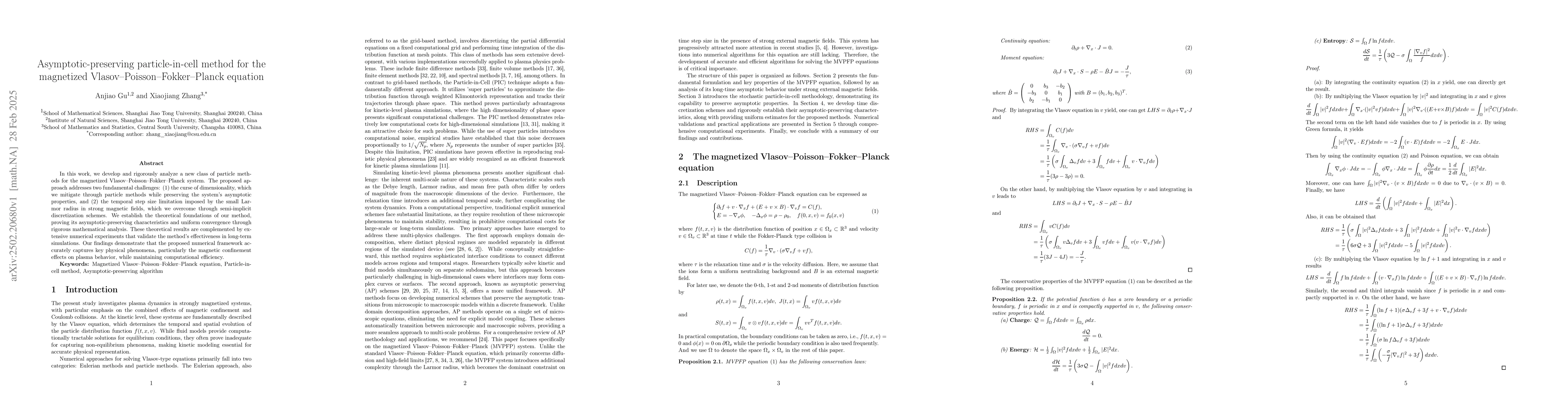 Thumbnail for Asymptotic-preserving particle-in-cell method for the magnetized
  Vlasov--Poisson--Fokker--Planck equation
