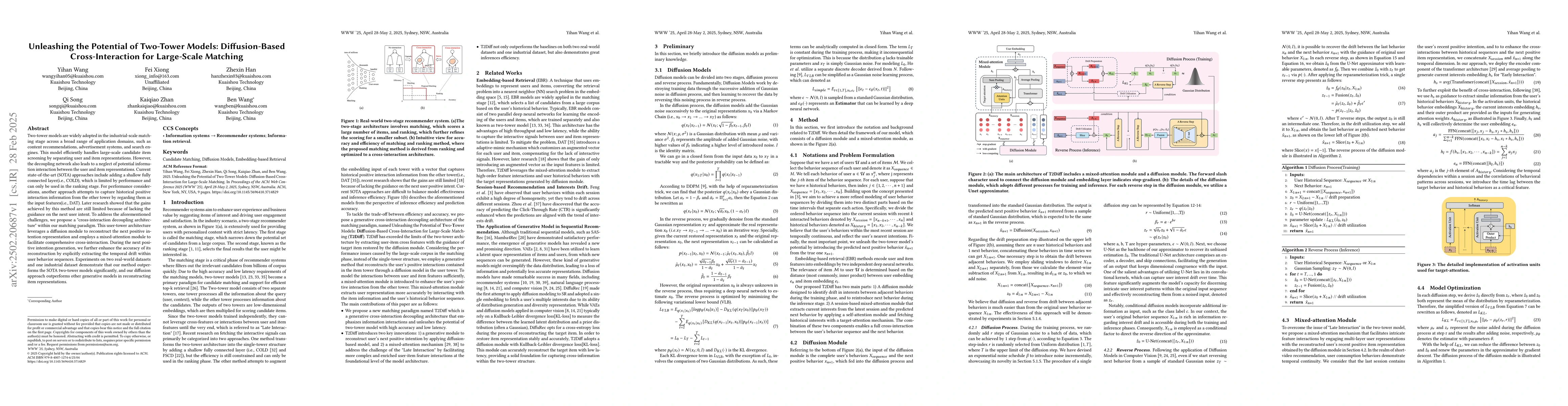 Thumbnail for Unleashing the Potential of Two-Tower Models: Diffusion-Based
  Cross-Interaction for Large-Scale Matching